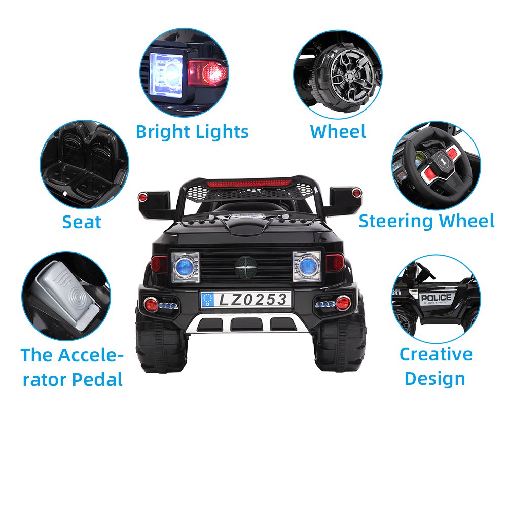 12V Ride on Cars, Kids Police Ride on Toys with Remote Control, Electric Ride on Truck Car with LED Lights, Horn, MP3 Player, Double Drive Battery-Powered Ride on Toys for Boys Girls Ages 3-5,