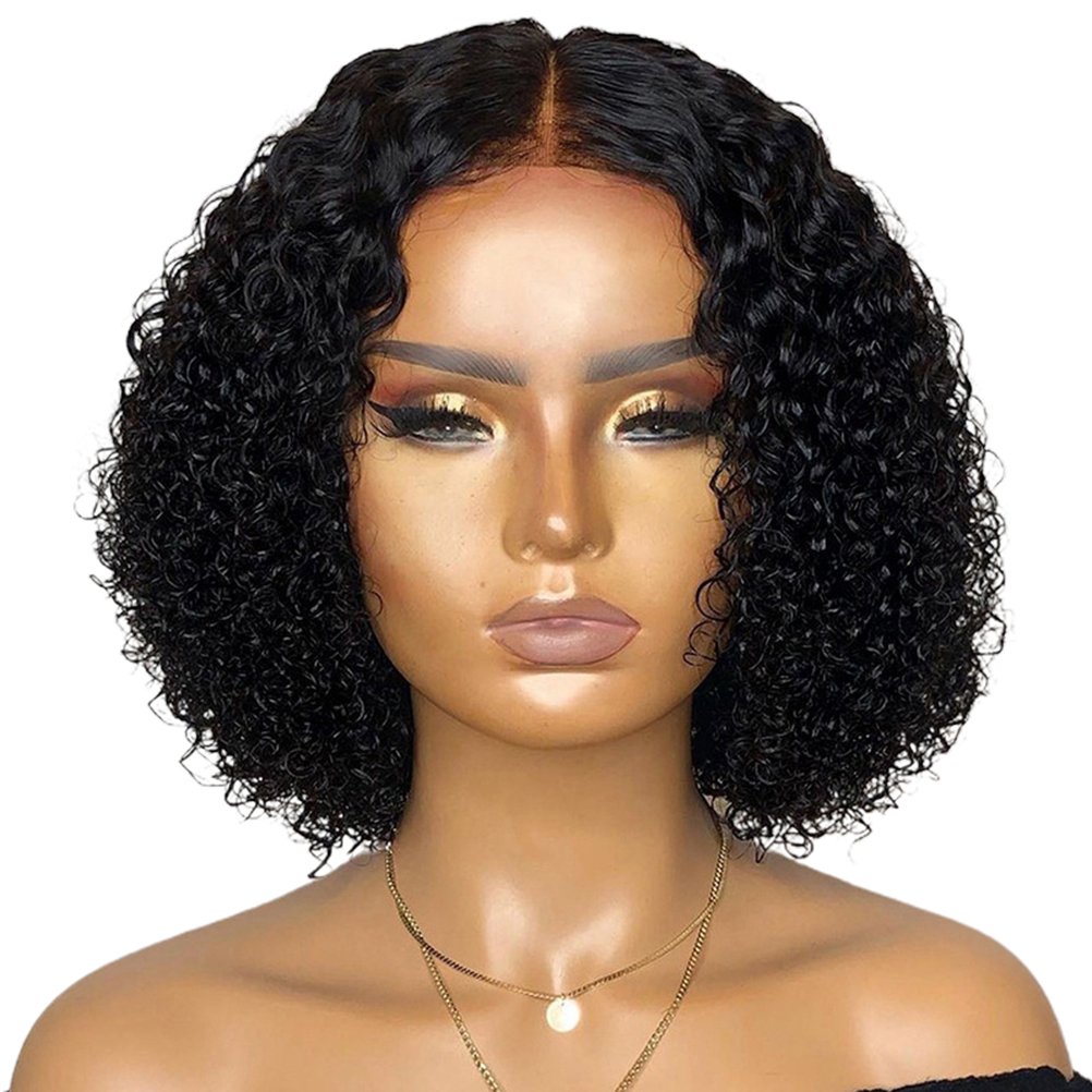 Lace Front Human Hair Wig, Middle Part Curly Lace Closure Wig Short Wigs